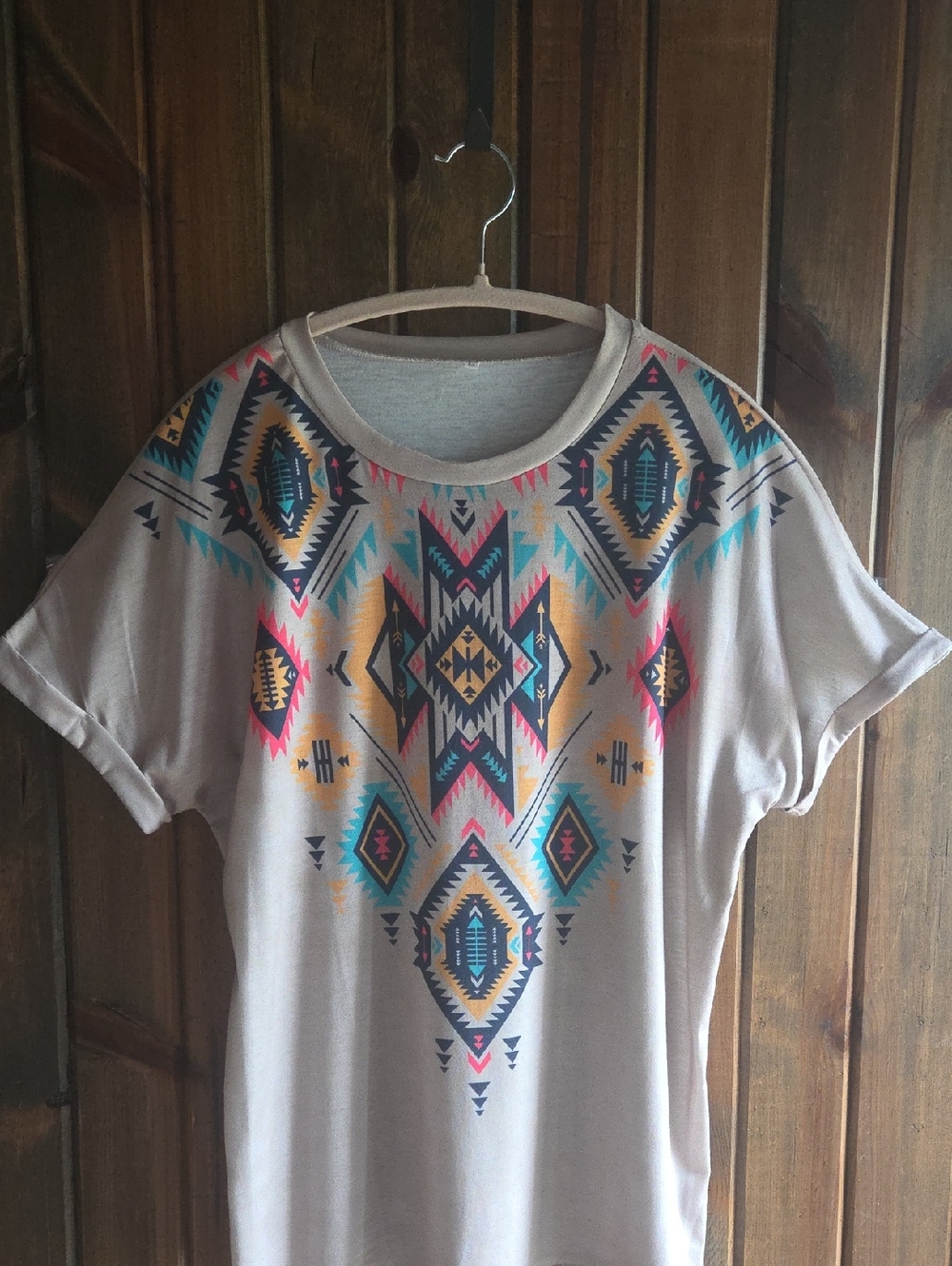 Neutral Aztec Print Short Sleeve Tee - Multicolor